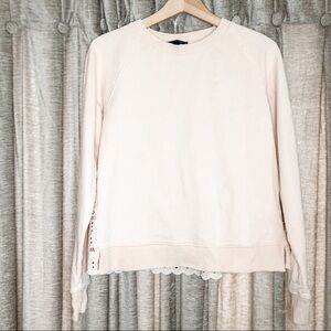 J Crew Light Pink Eyelet Lace Back Crew Neck Sweatshirt Size Extra Small